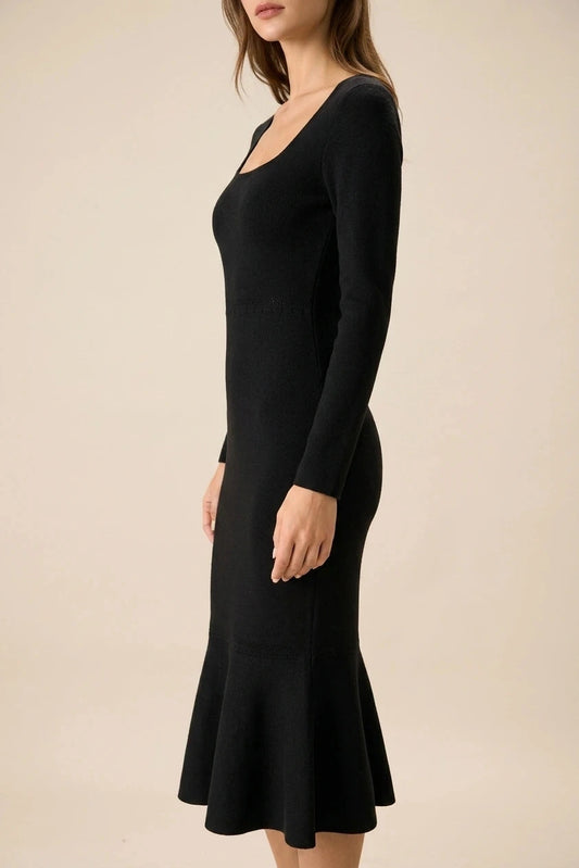 Fitted Knit Square Neck Mermaid Sweater Maxi Dress