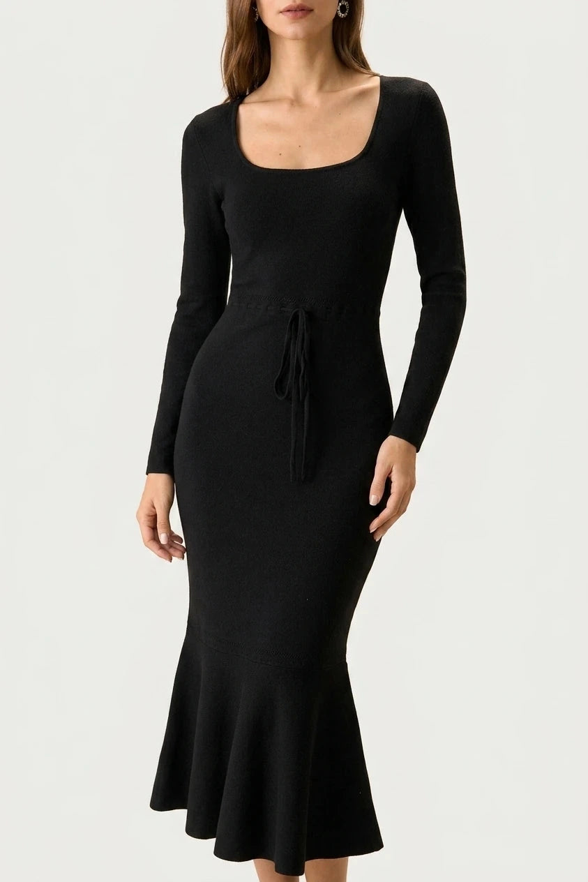 Fitted Knit Square Neck Mermaid Sweater Maxi Dress
