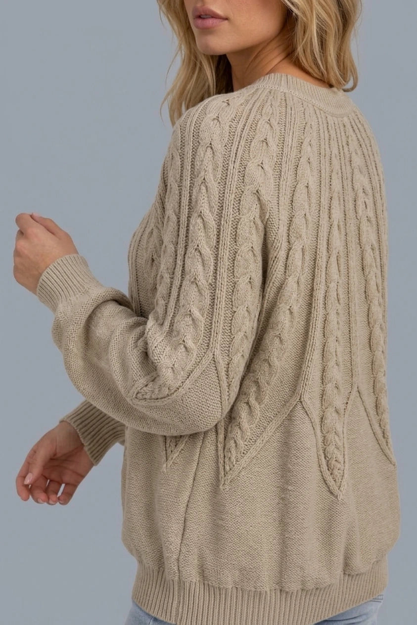 Women’s Cable Knit Jumper – Crew Neck Long Sleeve Knitted Sweater — variant_front