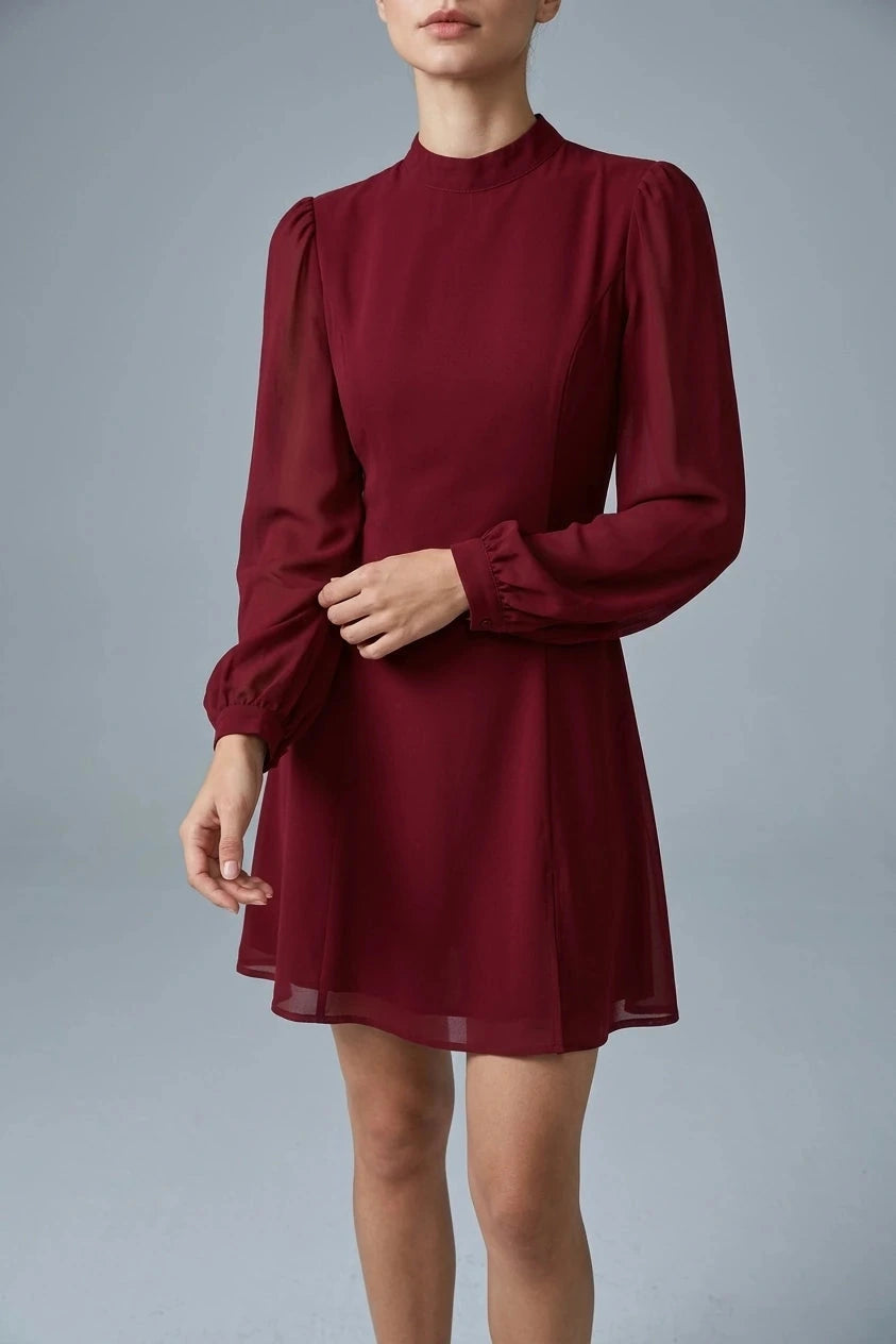 Long Sleeve Mock Neck See-Through Mini Dress