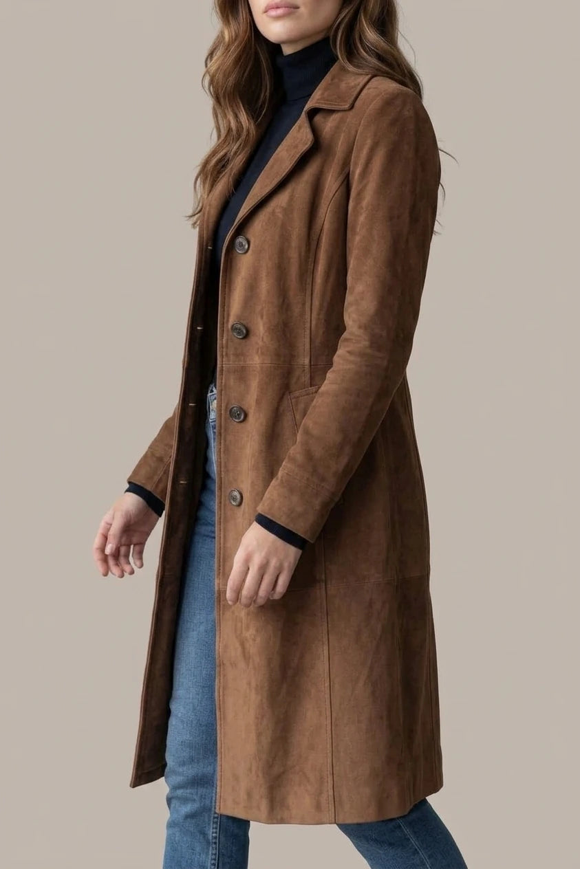 Delvienne – Vintage suede finish – Longline coat — variant_front
