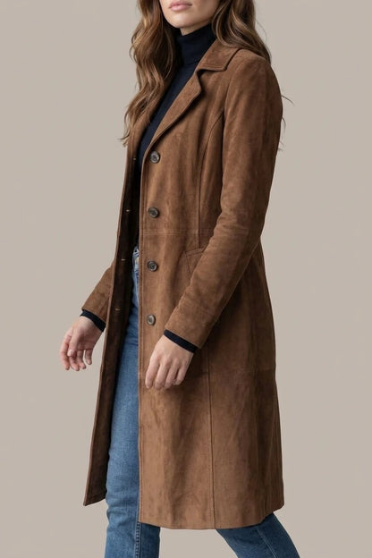 Delvienne – Vintage suede finish – Longline coat — variant_front