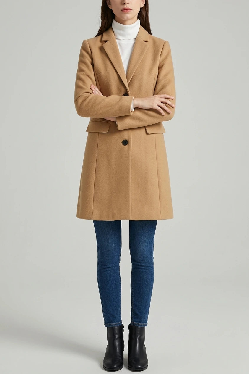Notched Lapel Single Breasted Outwear Winter Pea Coat — variant_front