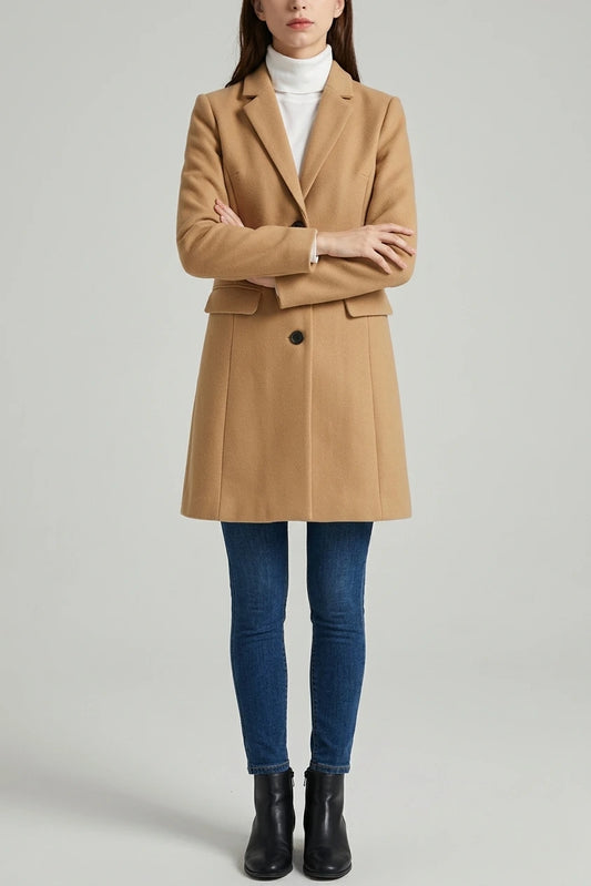 Notched Lapel Single Breasted Outwear Winter Pea Coat — variant_front