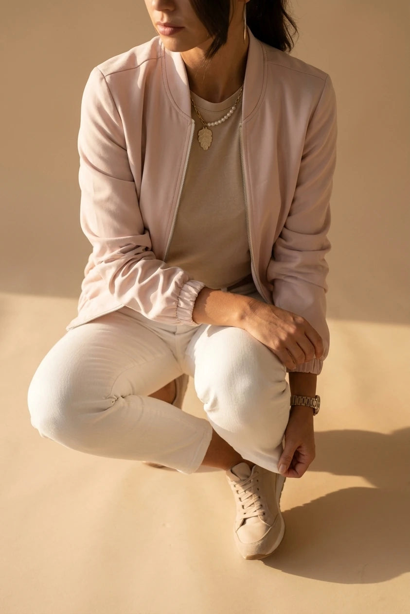 Chic Cropped Bomber Jacket with Elasticated Cuffs — variant_front