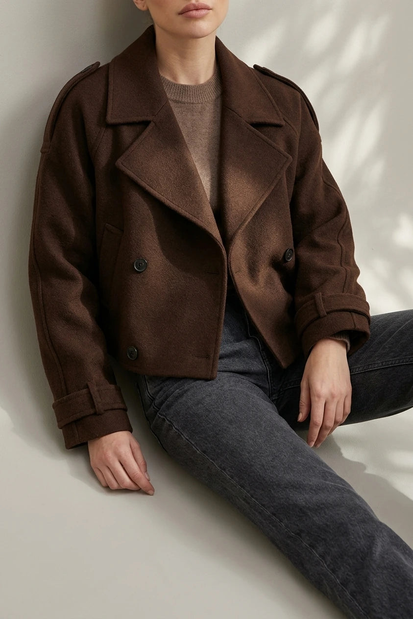Élise – Double-breasted French Woolen Jacket – Cropped City Coat — variant_front
