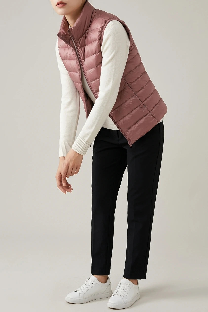 Lightweight Padded Gilet with Stand Collar and Zip Front — variant_front