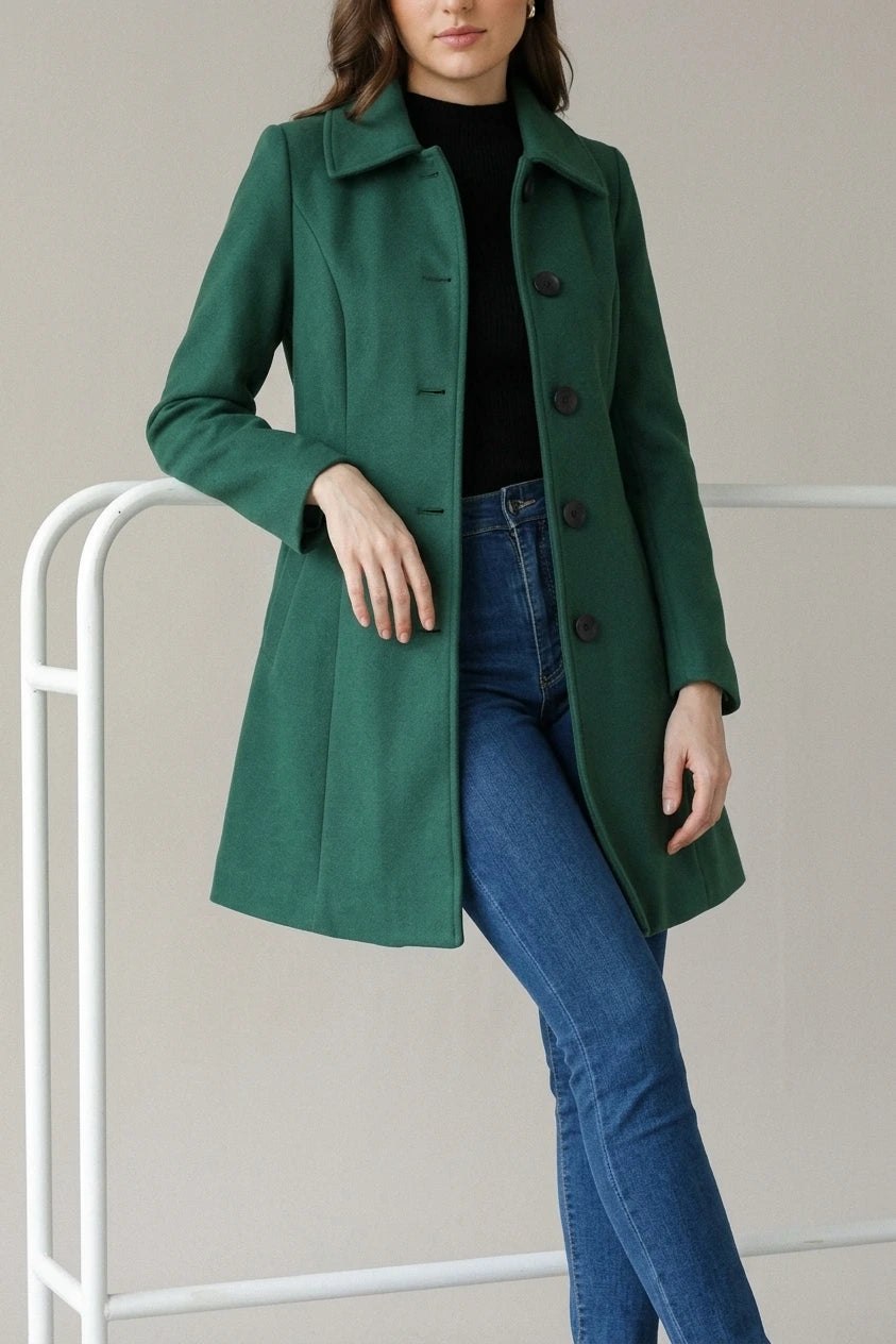 Solid Winter Single Breasted Long Warm Pocketed Pea Coat — variant_front