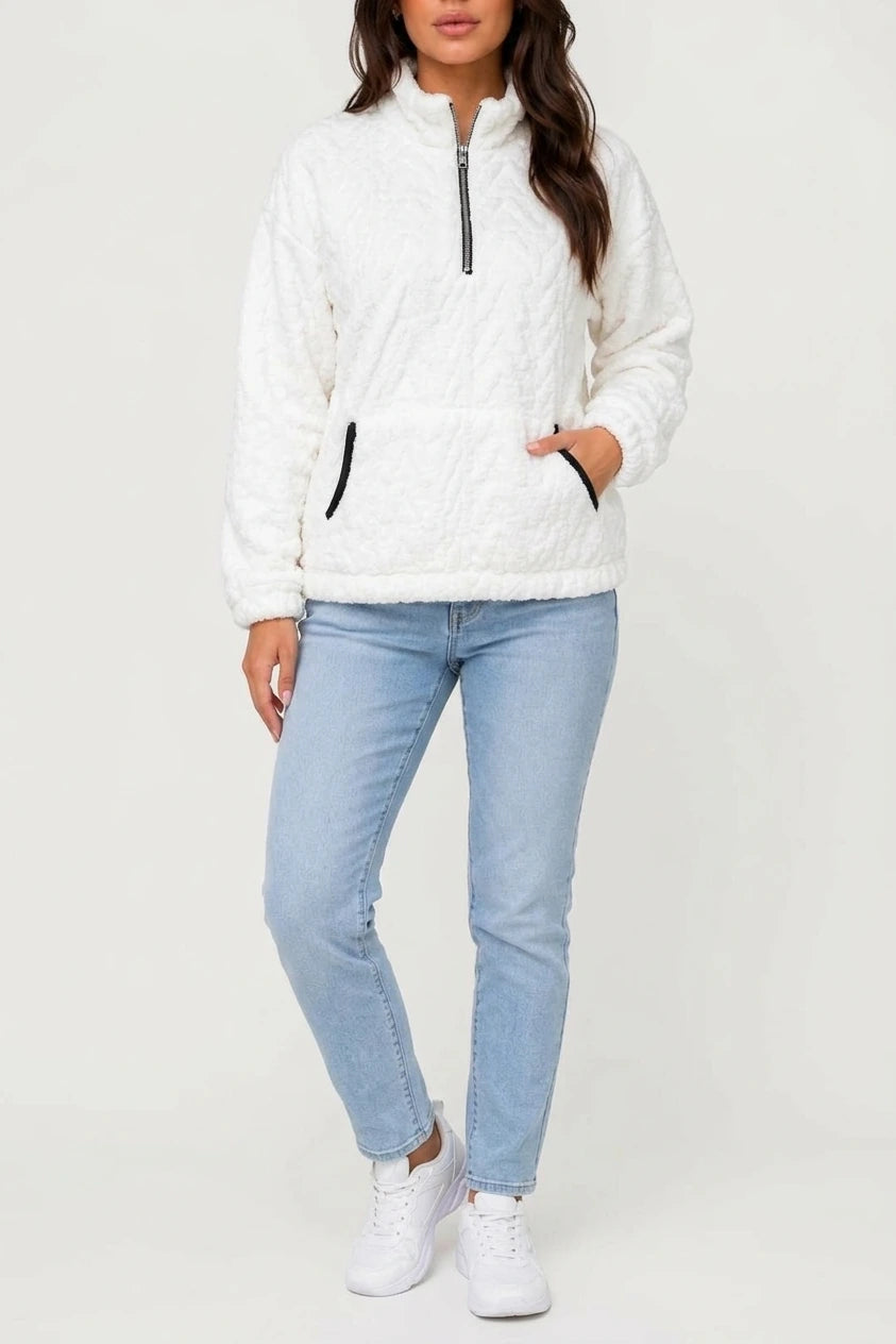 Women's Plush Half Zip Pullover – High Neck Fleece Jacket — variant_front