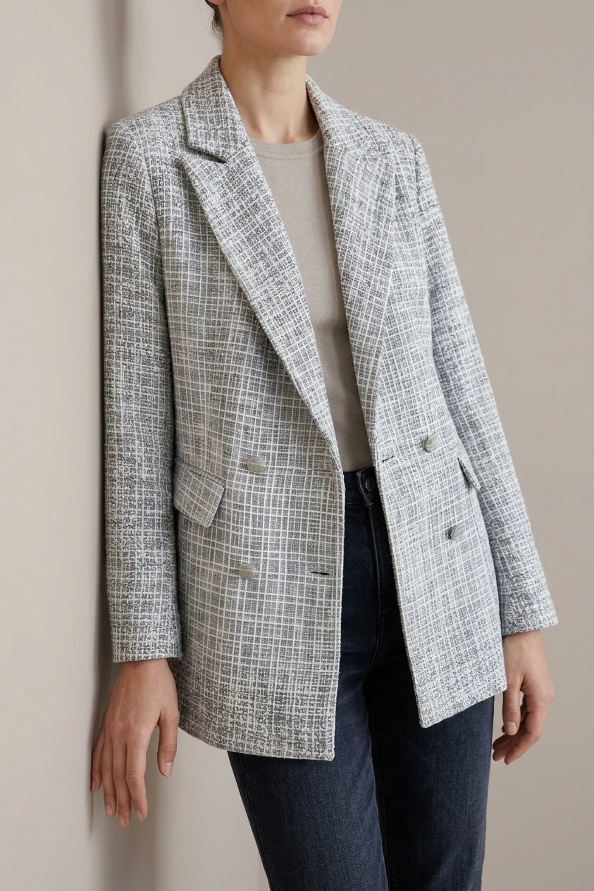 Women's Double-Breasted Tweed Blazer with Notched Lapel — variant_front