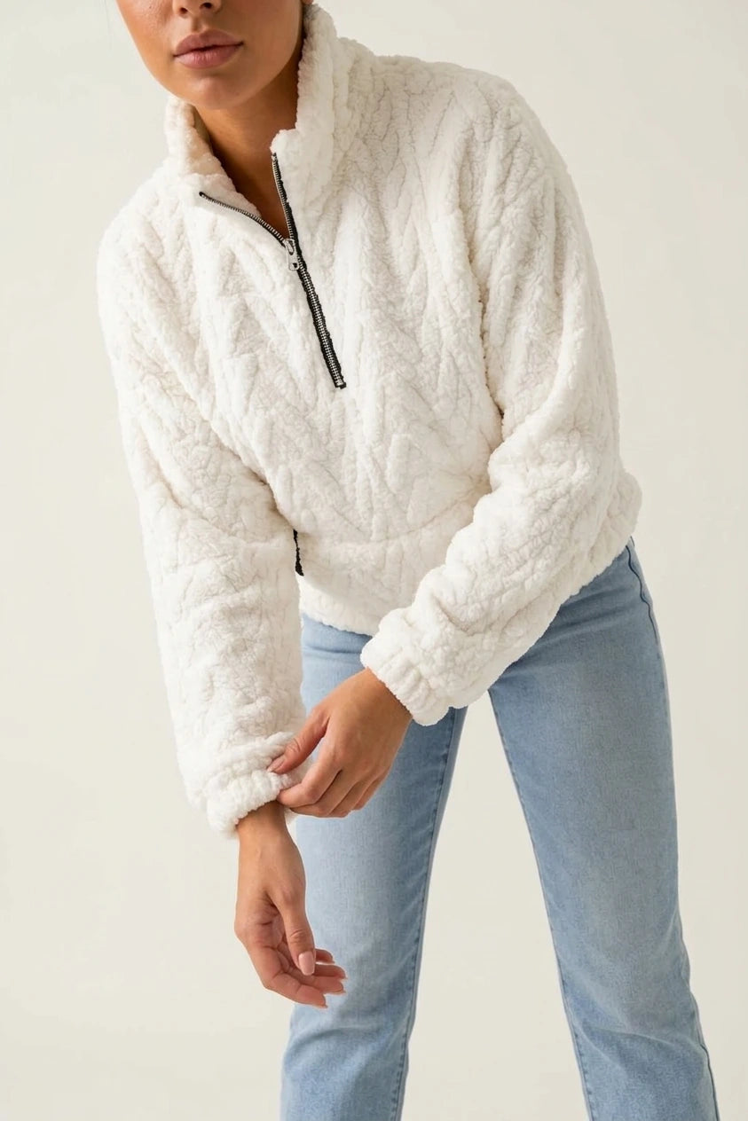 Women's Plush Half Zip Pullover – High Neck Fleece Jacket — variant_front