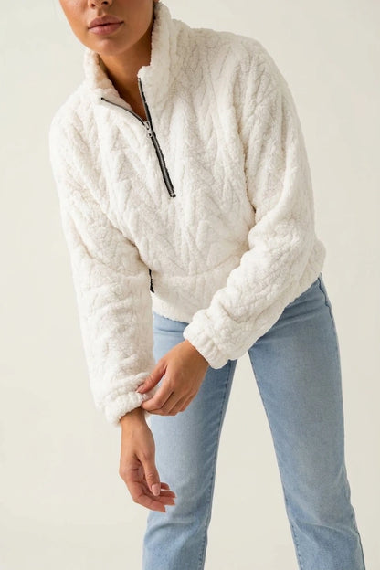 Women's Plush Half Zip Pullover – High Neck Fleece Jacket — variant_front