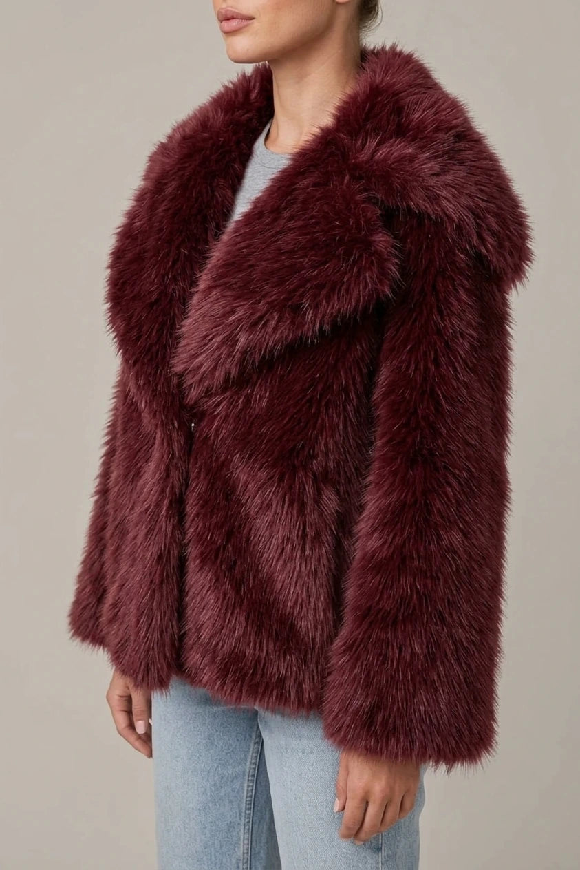 Women’s Faux Fur Jacket – Plush Oversized Collar Winter Coat — variant_front