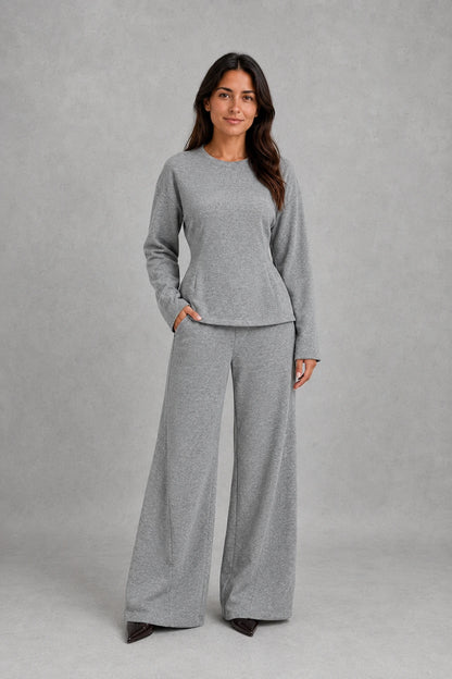 Women’s Soft Lounge Co-Ord Set – Fitted Long Sleeve Top & Wide Leg Trousers — gallery_01.webp