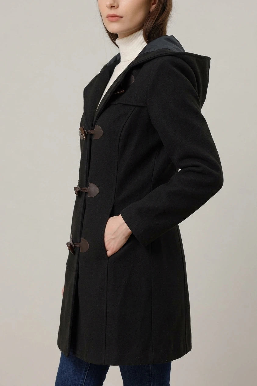 Hooded Toggle Button Up Duffle Coat Winter Outwear — variant_front