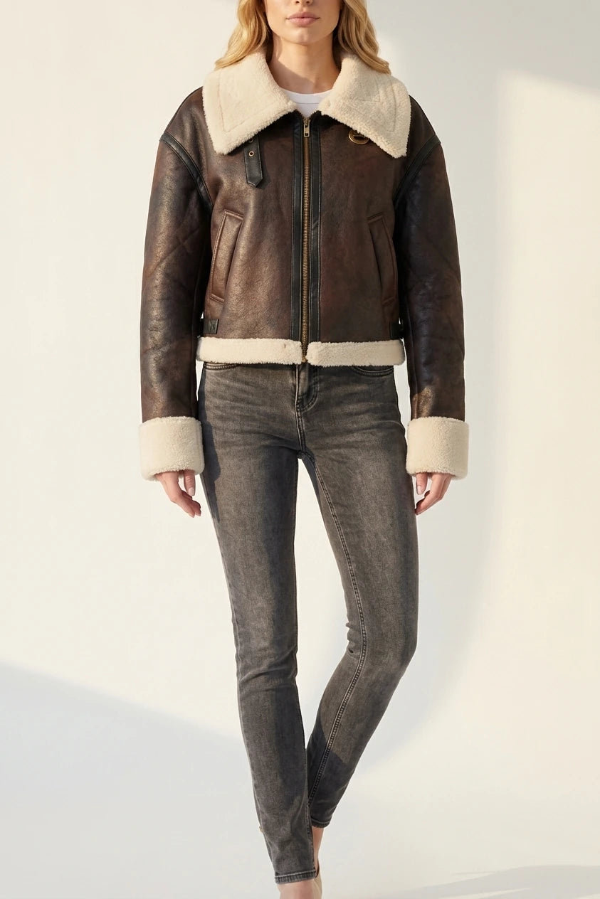 Mirevola – Shearling trim – Cropped aviator jacket — variant_front