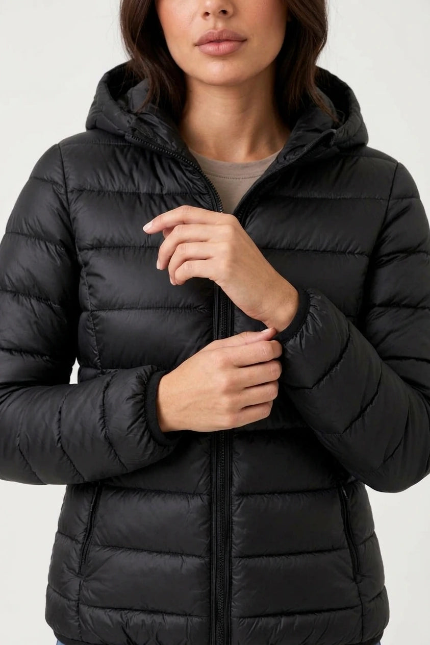 Women’s Lightweight Hooded Puffer Jacket – Quilted Zip-Up Coat — variant_front