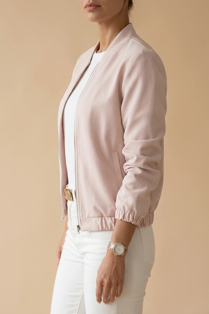 Chic Cropped Bomber Jacket with Elasticated Cuffs — variant_front
