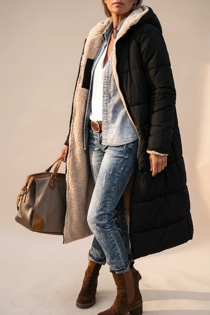 Women's Hooded Reversible Long Coat with Teddy Lining — variant_front