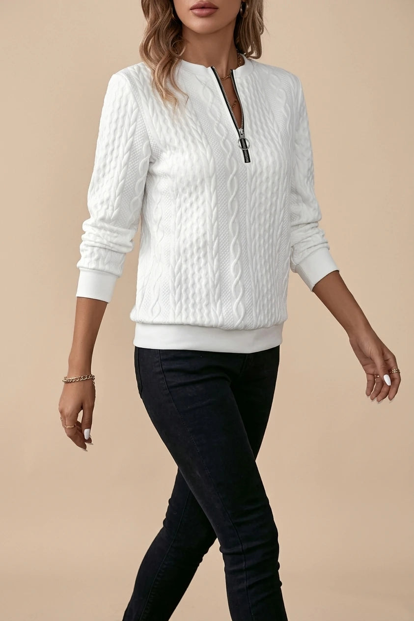 Women’s Cable Knit Pullover with Zippered Neckline — variant_front