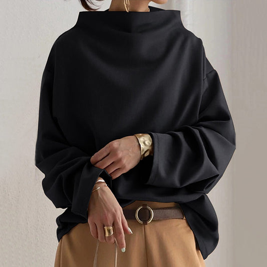Oversized Sweater with Draped High Neck and Wide Sleeves — variant_front