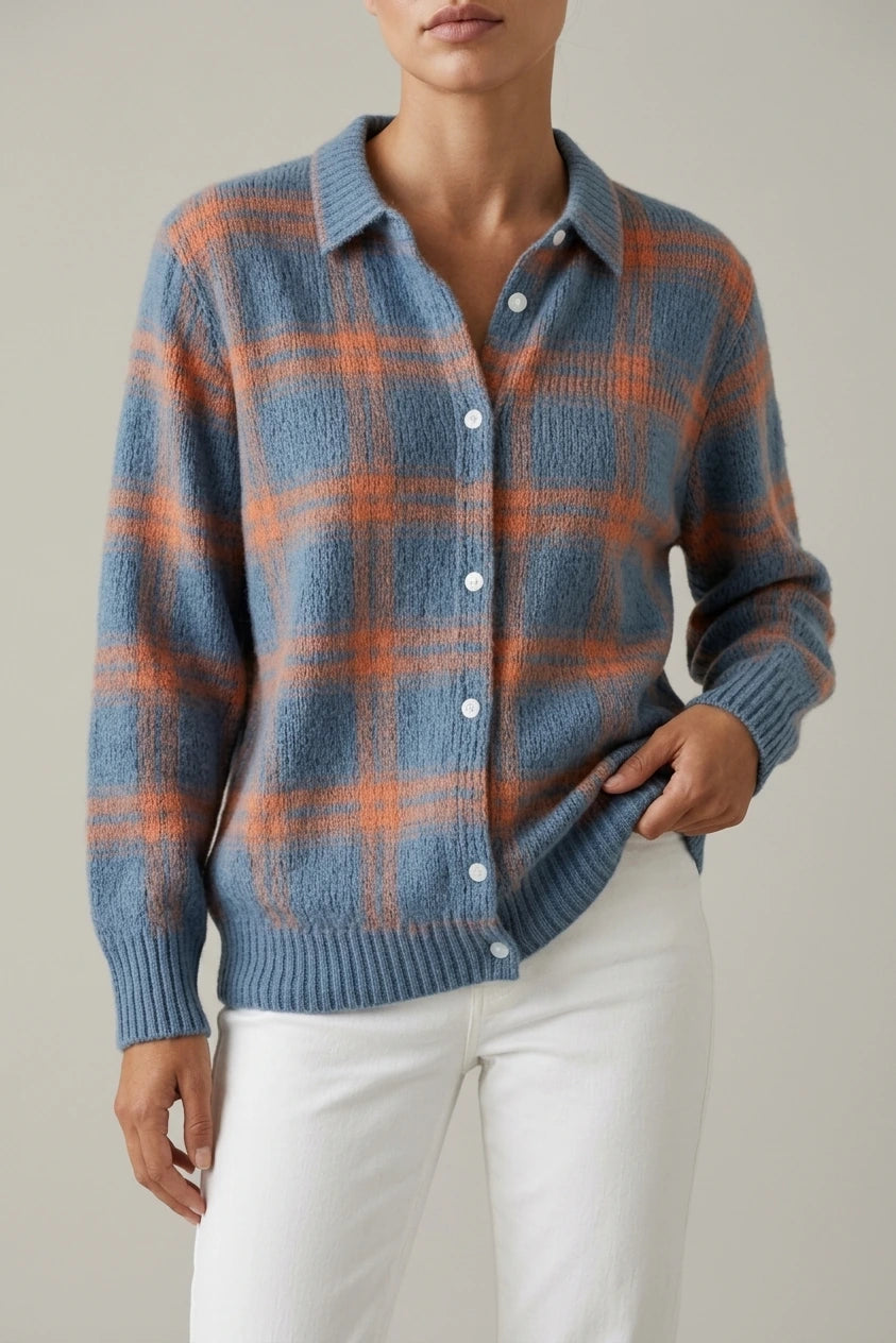 Mira – Knitted Blouse With Check Pattern — variant_front