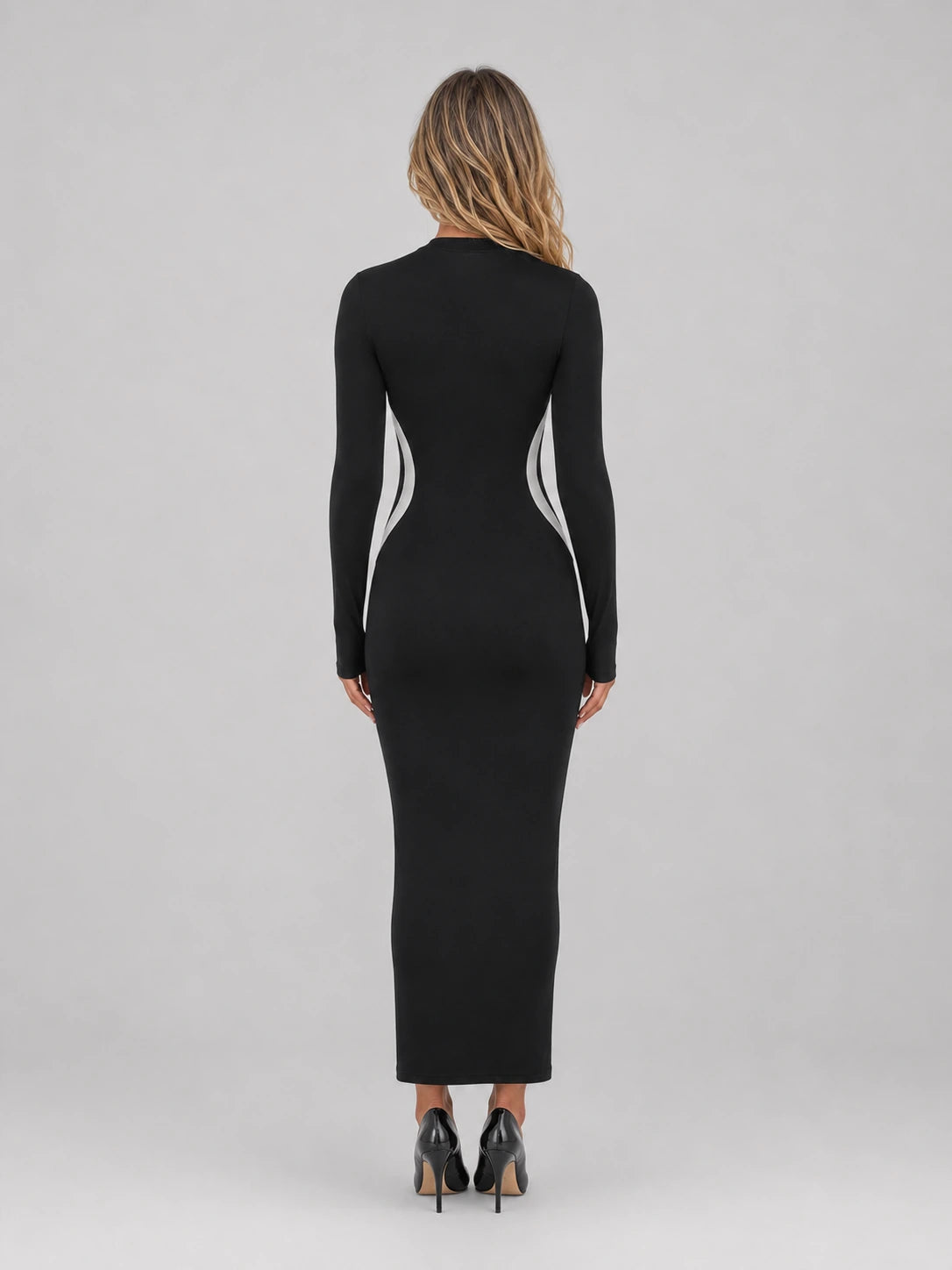 Women’s Black Long Sleeve Bodycon Maxi Dress – Slim Fit Sculpting Style — gallery_02.webp