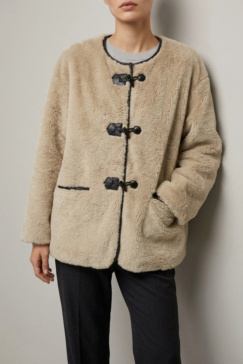 Women's Oversized Teddy Jacket with Toggle Fastenings — variant_front