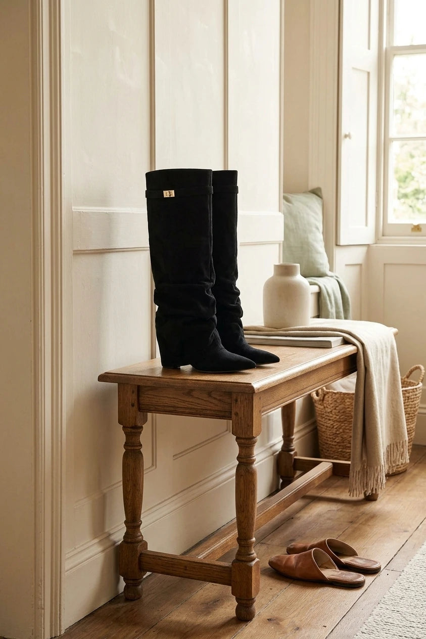 Black Knee High Boots Hidden Heel Design — variant_front
