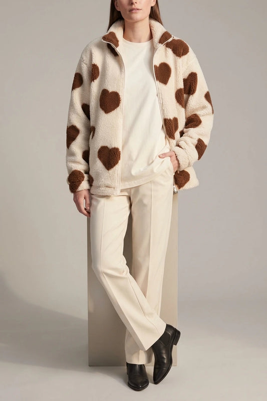 Brown Heart Teddy Fleece Jacket Relaxed — variant_front