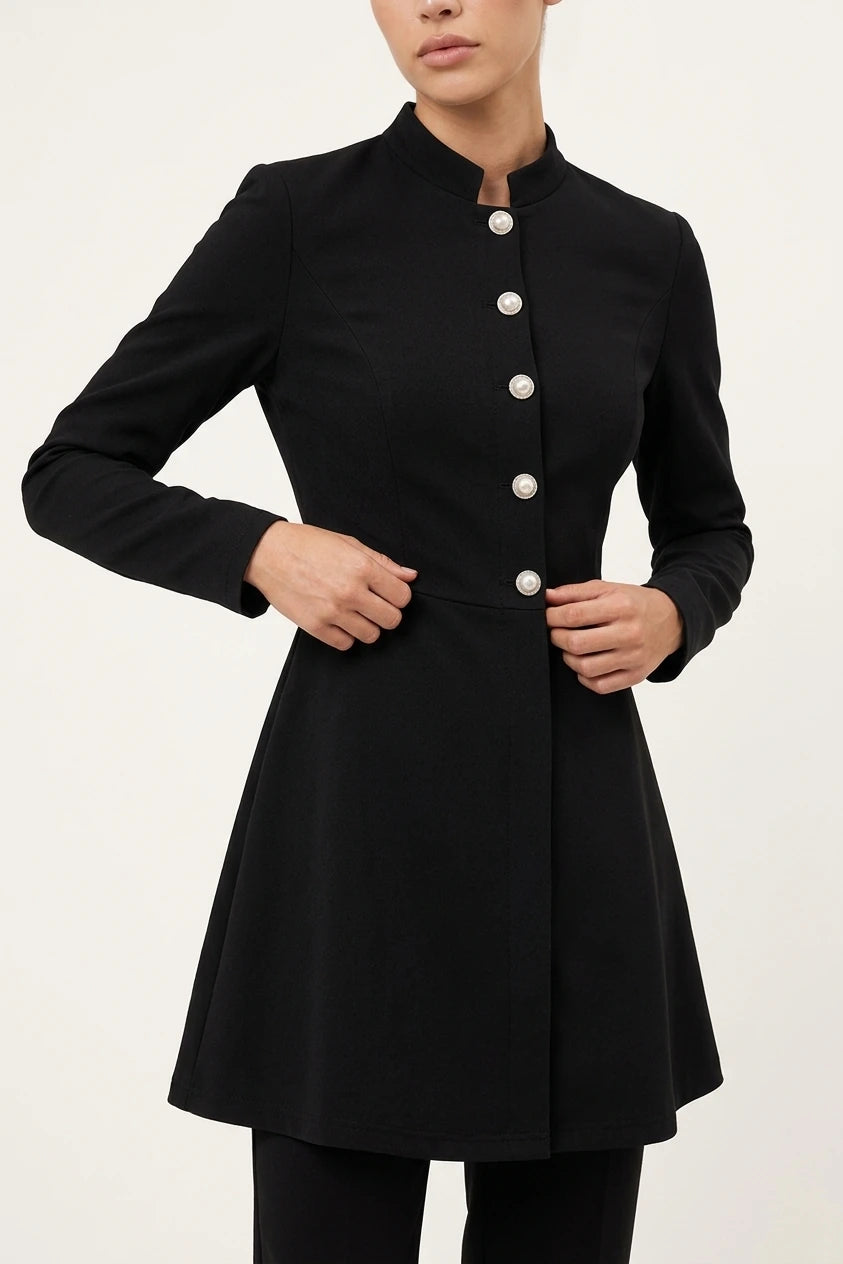 Women’s Stand Collar Jacket – Elegant Button-Up Spring & Autumn Coat — variant_front