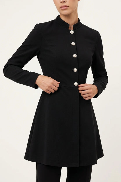 Women’s Stand Collar Jacket – Elegant Button-Up Spring & Autumn Coat — variant_front