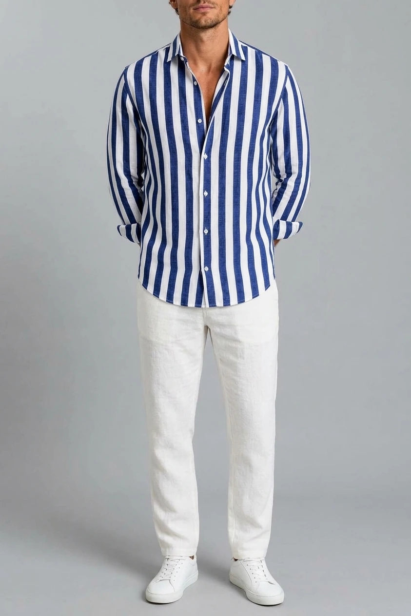 Men’s Striped Linen Look Shirt – Relaxed Summer Button-Up Style — variant_front