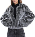 Cropped Faux Fur Jacket with Voluminous Sleeves Boxy Fit