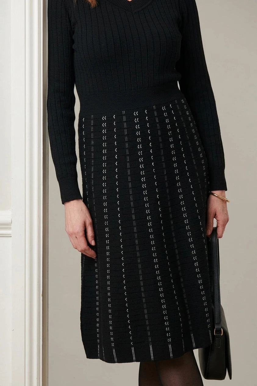 Striped Long Sleeve Midi Knit Dress — variant_front