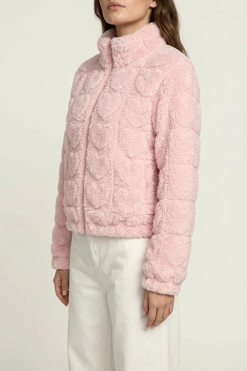 Pink Heart Teddy Fleece Zip Up Jacket — variant_front