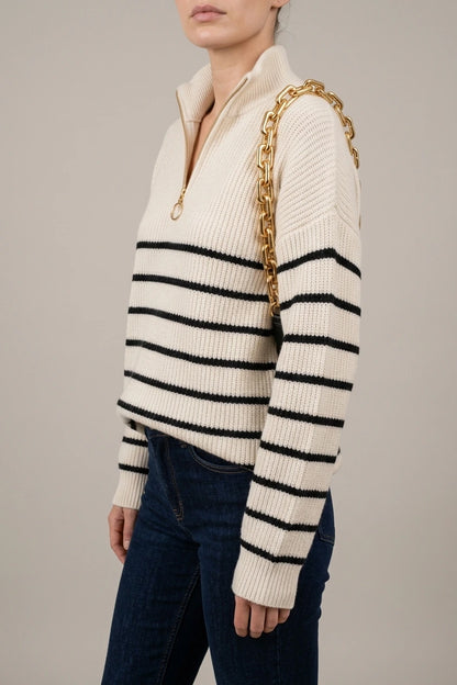 Women's Striped Ribbed Jumper with Zip Neckline — variant_front