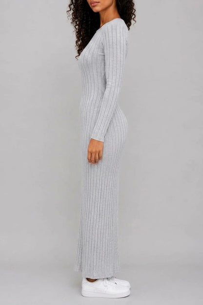 Women’s Ribbed Knit Maxi Dress – Long Sleeve Bodycon Style — variant_front