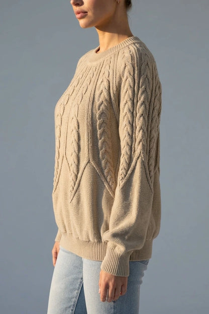 Women’s Cable Knit Jumper – Crew Neck Long Sleeve Knitted Sweater — variant_front