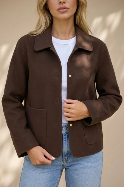 Women’s Collared Overshirt Jacket – Button Up Style with Patch Pockets — variant_front