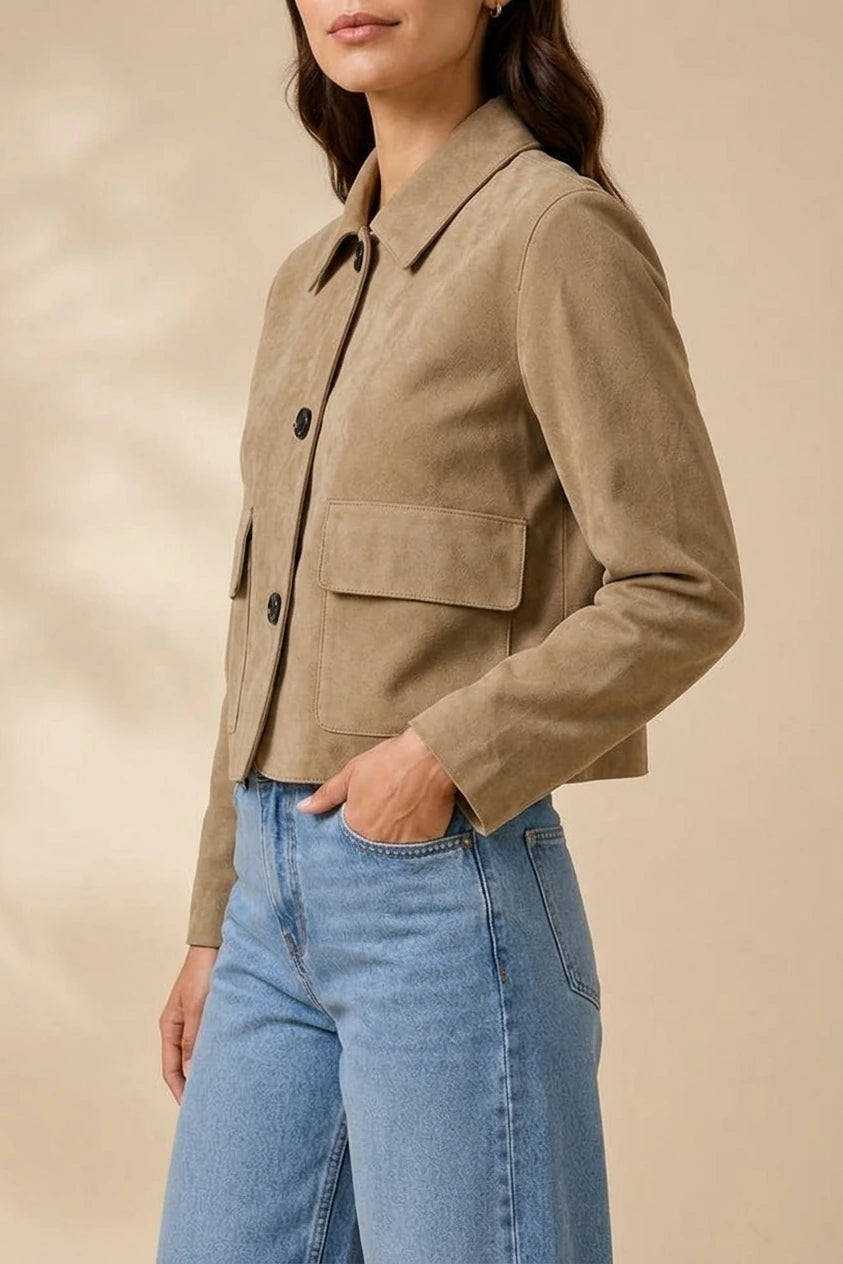 Women’s Tailored Collared Jacket – Button Front Long Sleeve Coat — variant_front