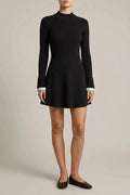 Contrast Trim Knit Mini Dress With Mock Neck And Ribbed Cuffs