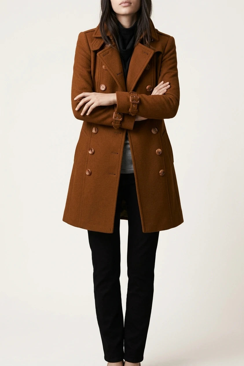 Women's Double-Breasted Military Coat Notch Lapel — variant_front