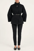 Women's Belted Cape Jacket High-Neck Flared-Sleeve Coat