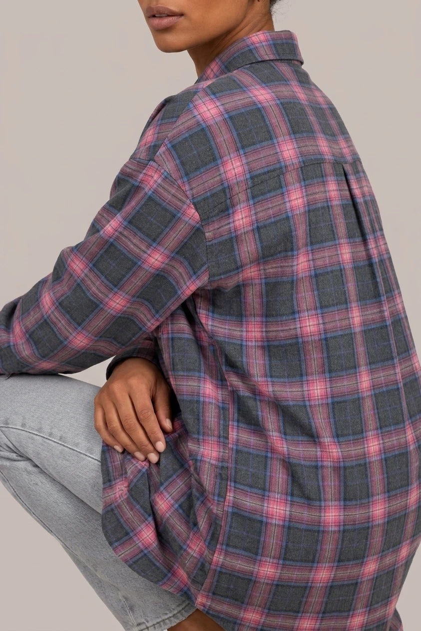 Women’s Oversized Check Shirt – Longline Button-Up Blouse — variant_front