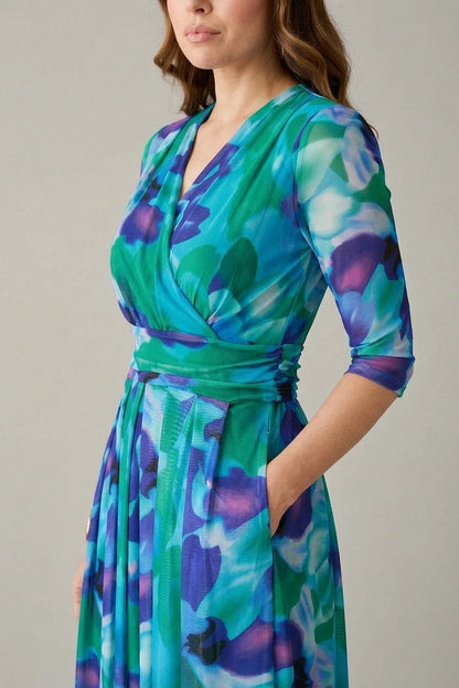 Printed Short Sleeve Pleated Wrap Midi Dress — variant_front