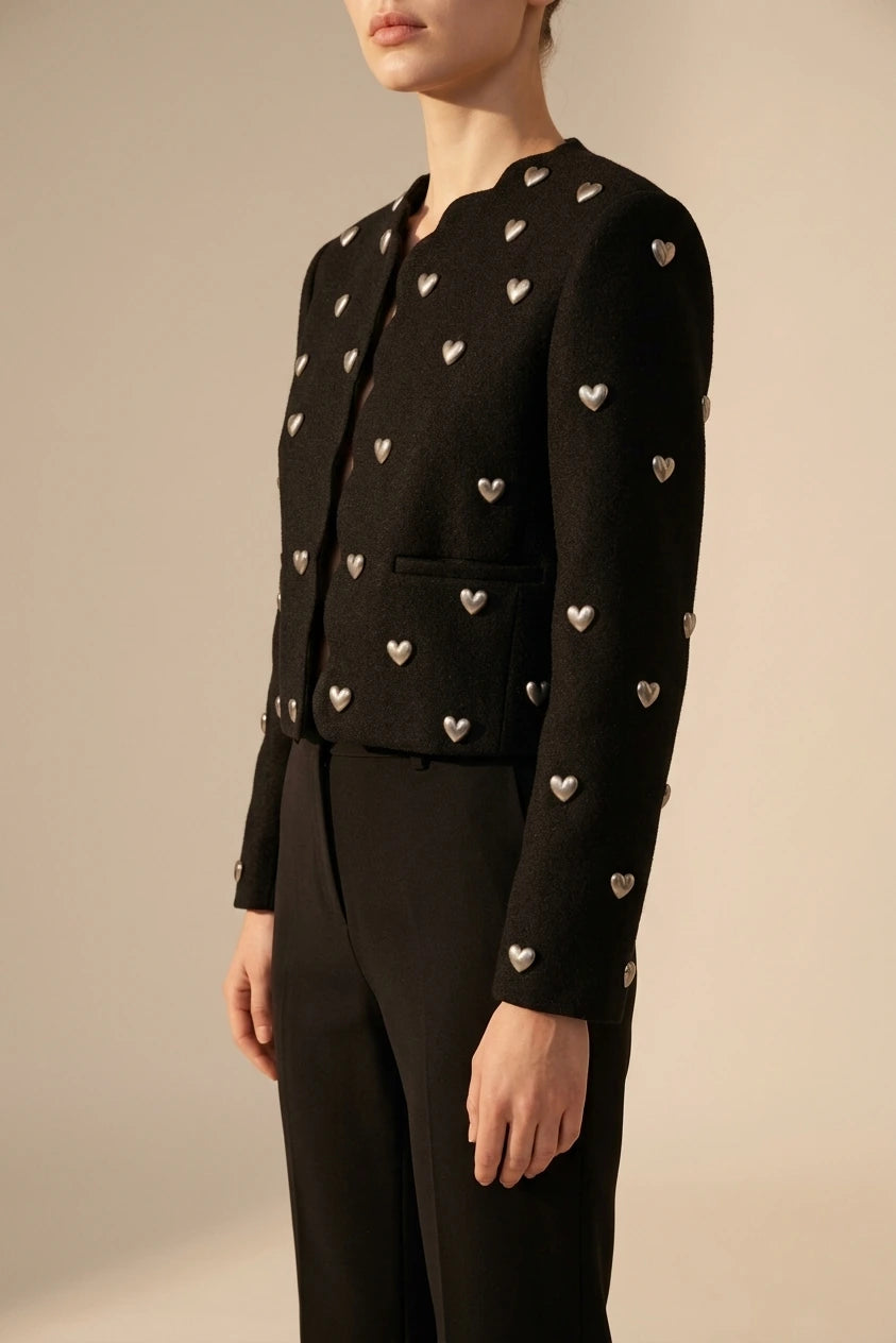 Women's Heart Embellishment Cropped Blazer Collared — variant_front