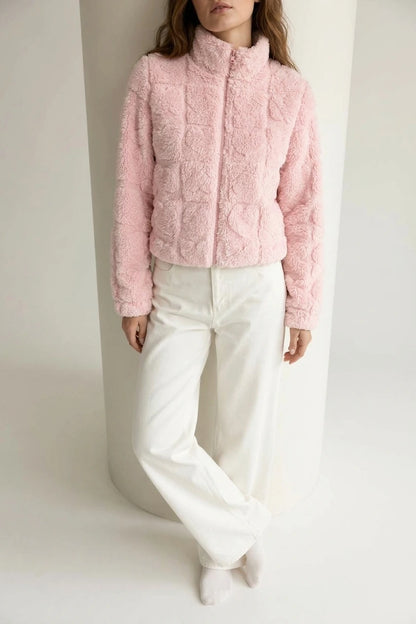Pink Heart Teddy Fleece Zip Up Jacket — variant_front