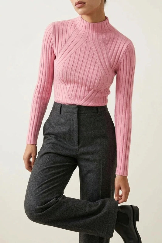 Women's Ribbed Roll Neck Jumper Long Sleeve — variant_front
