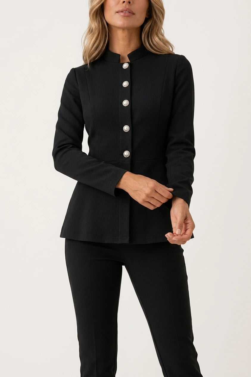 Women’s Stand Collar Jacket – Elegant Button-Up Spring & Autumn Coat — variant_front